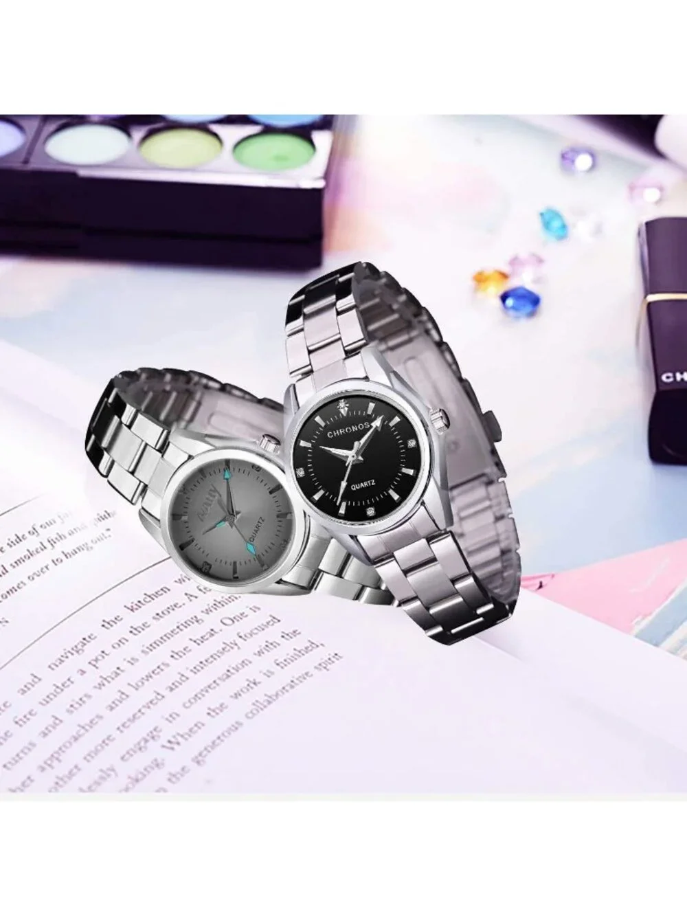 Women's Black Stainless Steel Band Dress Analog Quartz Waterproof Wrist Watches